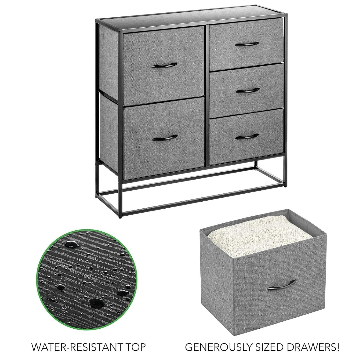 mDesign Dresser Storage Chest Organizer Unit, 5 Drawers - Charcoal Gray gallery
