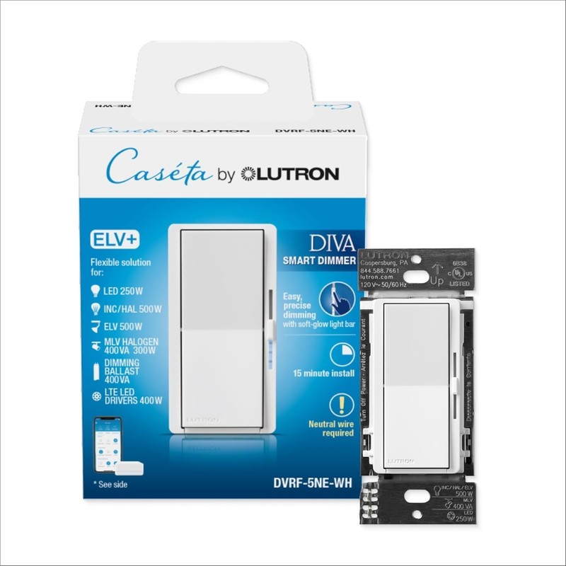 Diva Smart Dimmer Switch ELV+ for Caseta Lighting, 250-Watt LED, Neutral Requ... gallery