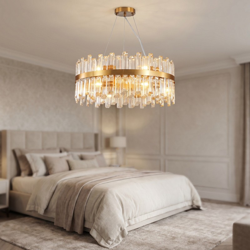 24'' Crystal Chandelier 12 Light Modern LED Gold Pendant Ceiling Kitchen Fixture gallery