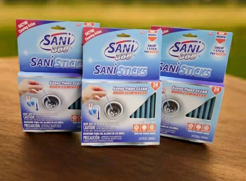 3 Pack Sani 360 Sticks Fresh Unscented sticks odor eliminator pack of 24 #40616 gallery