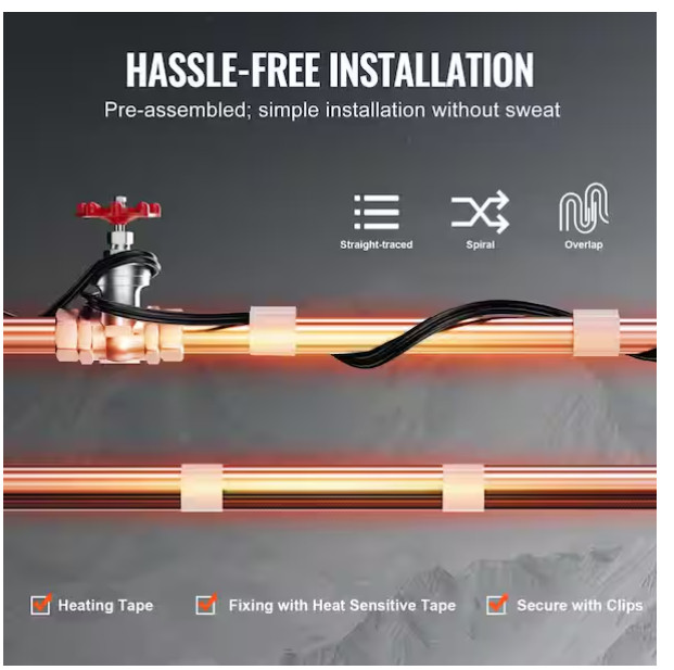 VEVOR Self-Regulating Pipe Heating Cable 140FT 5W/FT Heat Tape Pipes & Roof New gallery