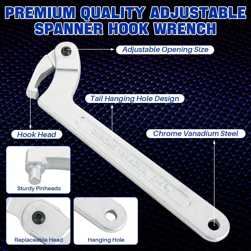8pcs Adjustable Pin Spanner Wrench Tool Set, C-Shape Pin Hook Wrenches with C... gallery