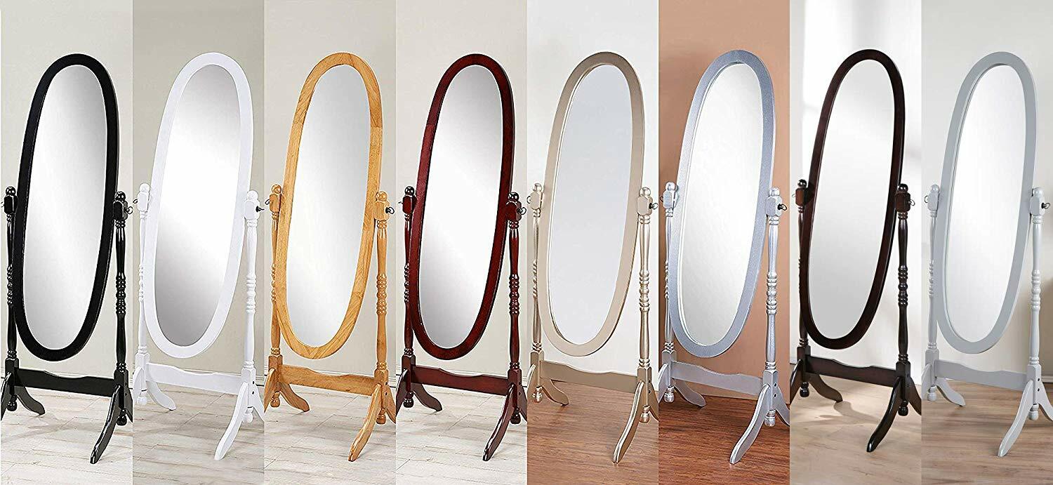 Swivel Full Length Wood Cheval Floor Mirror, White/Oak/Cherry/Black/Gold/Silver gallery