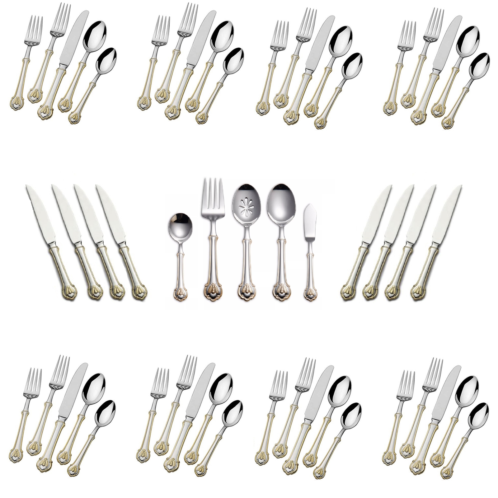 Wallace Napoleon Bee Gold Accent 18/10 Stainless Steel 53pc. Flatware Set gallery