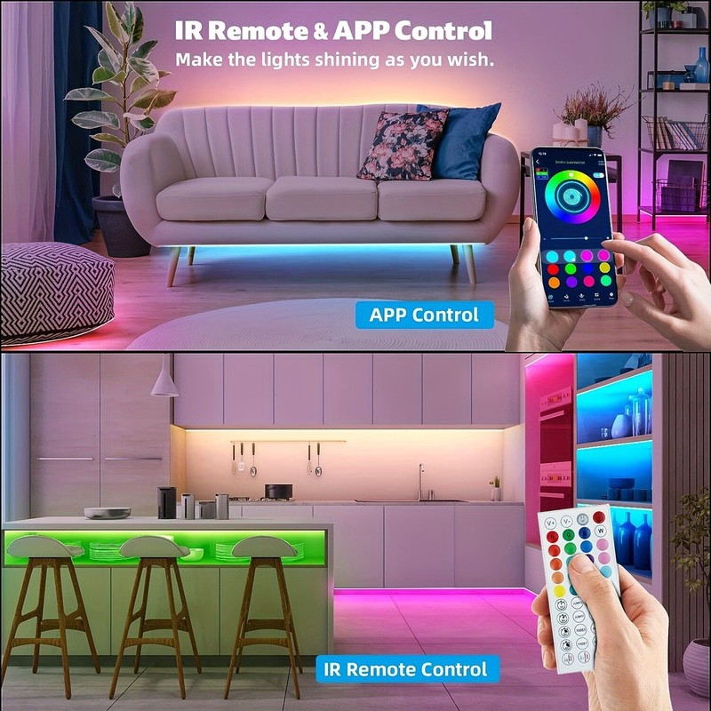 LED Strip Lights 100ft Music Sync Bluetooth White RGB Room Light with Remote 24V gallery