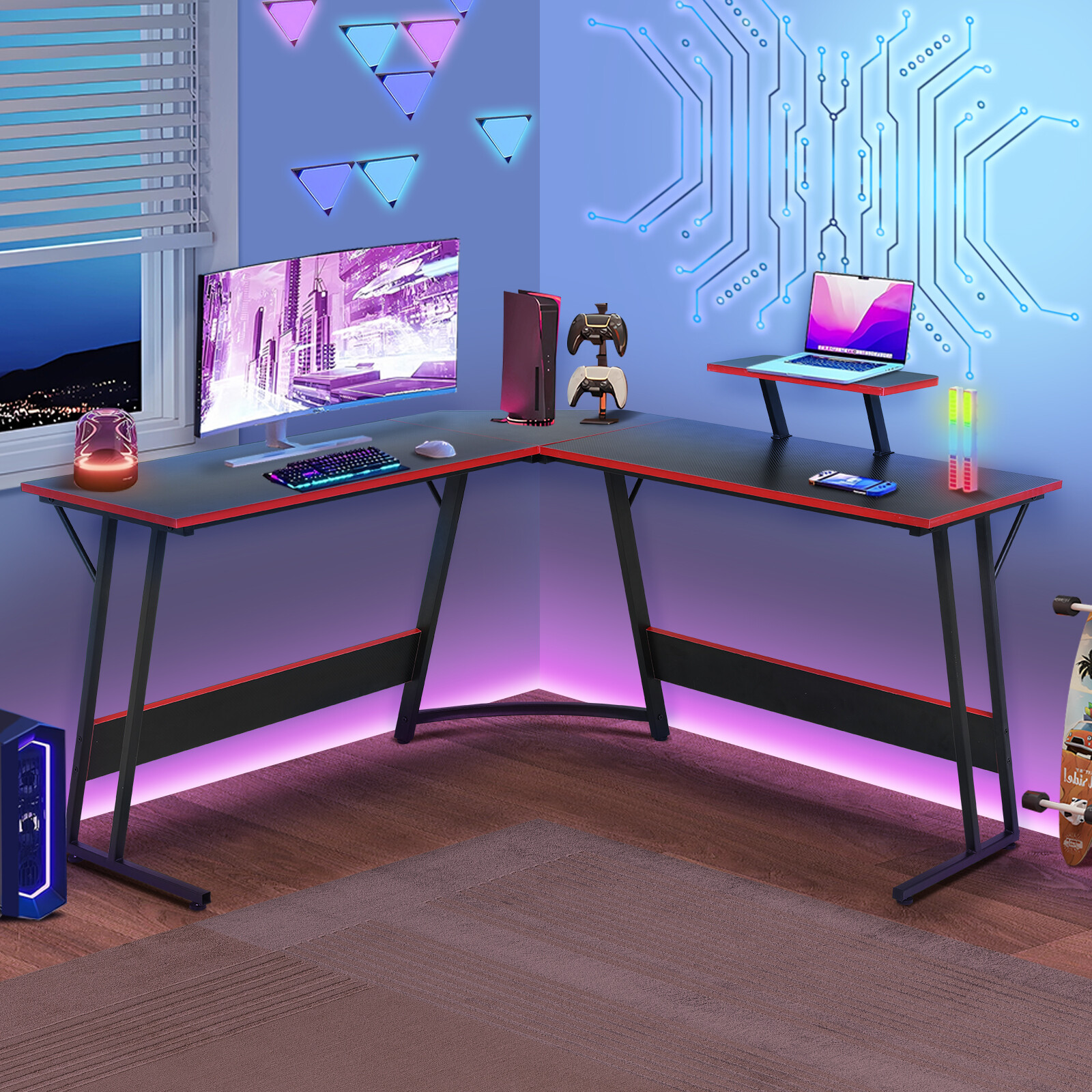 Gaming Desk, L Shaped Corner Computer Desk PC Table Home Office Study Desk Black gallery
