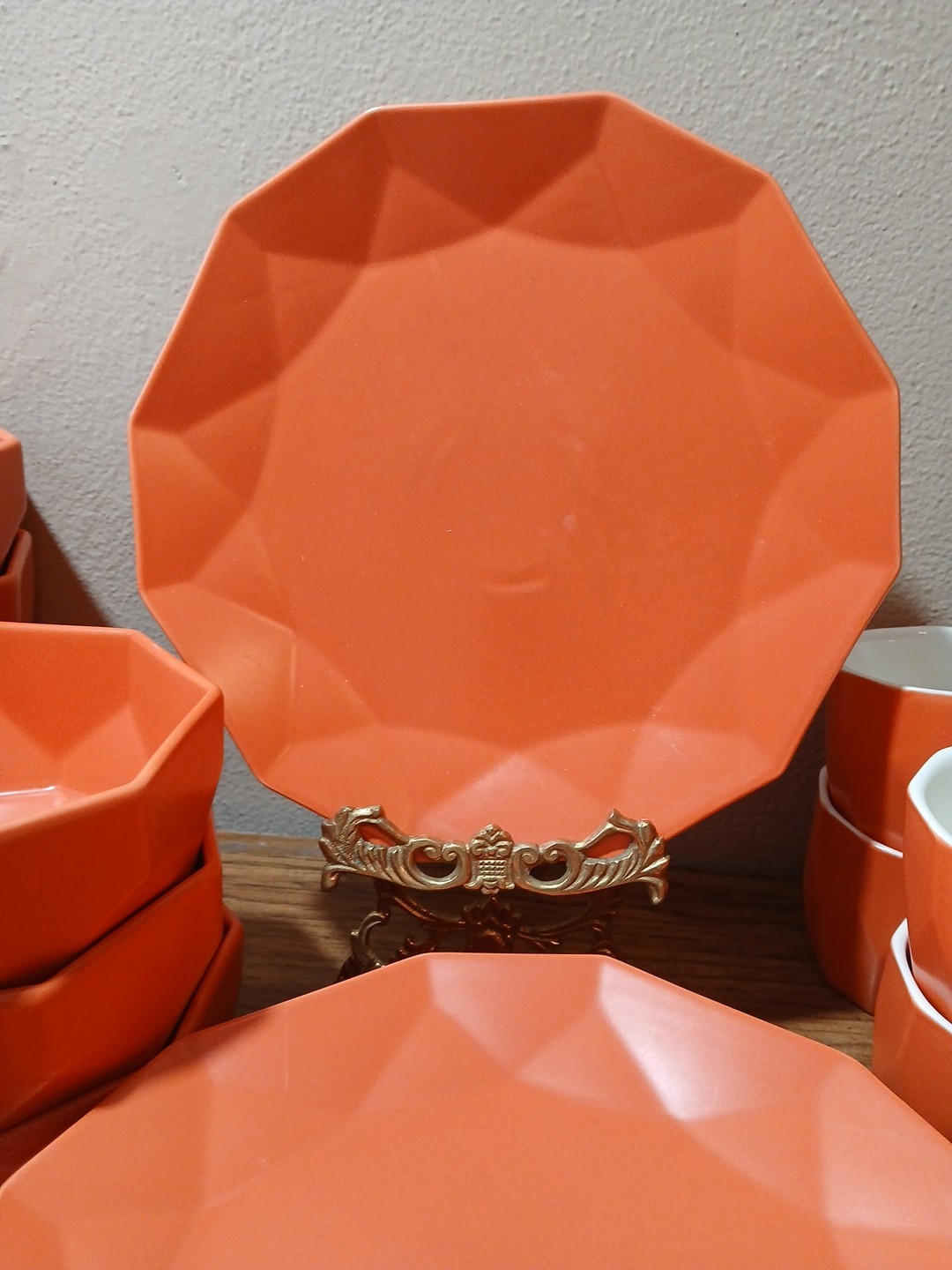 Stone Lain Jamie Informal Porcelain 30-Piece Geometric Dinnerware Set, Orange gallery