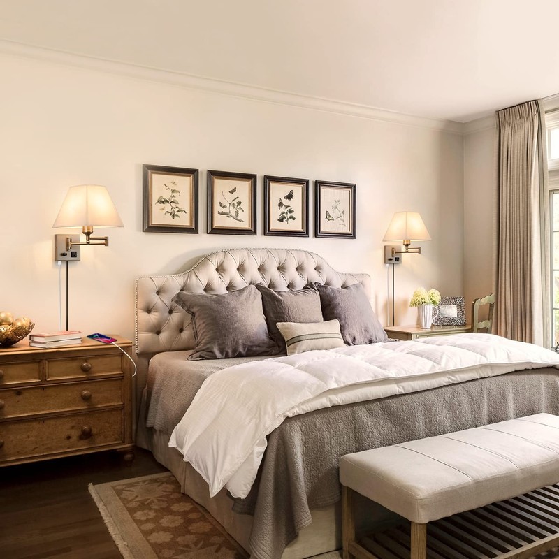 Plug in Wall Light,Swing Arm Wall Sconces with USB Port and Outlet,Wall Lamp ... gallery