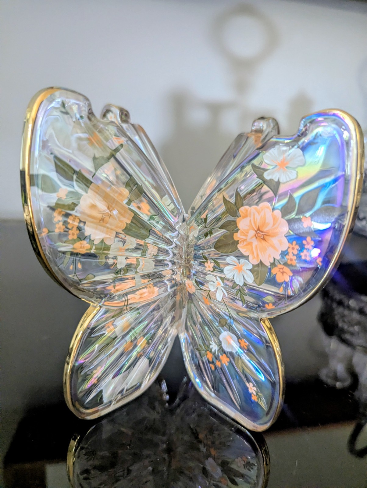 Bath & Body Works Iridescent Glass Butterfly With Gold Trim 3 Wick Candle Holder gallery