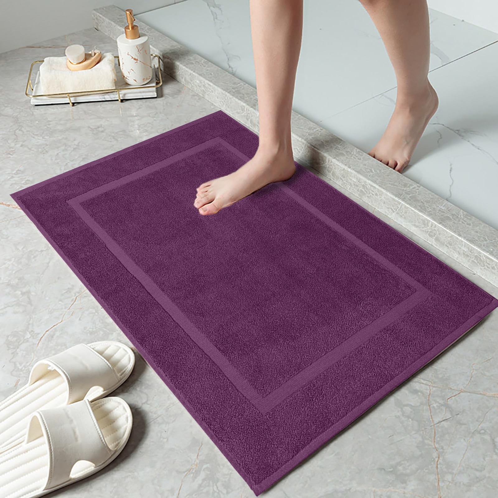 DAN RIVER Cotton Bath Mat Set of 2 - Purple Mat, Passion gallery