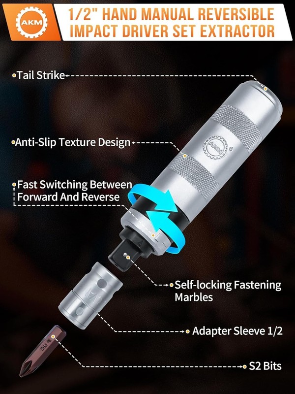Versatile 3/8" Reversible Impact Screwdriver for Extracting Stubborn Bolts gallery