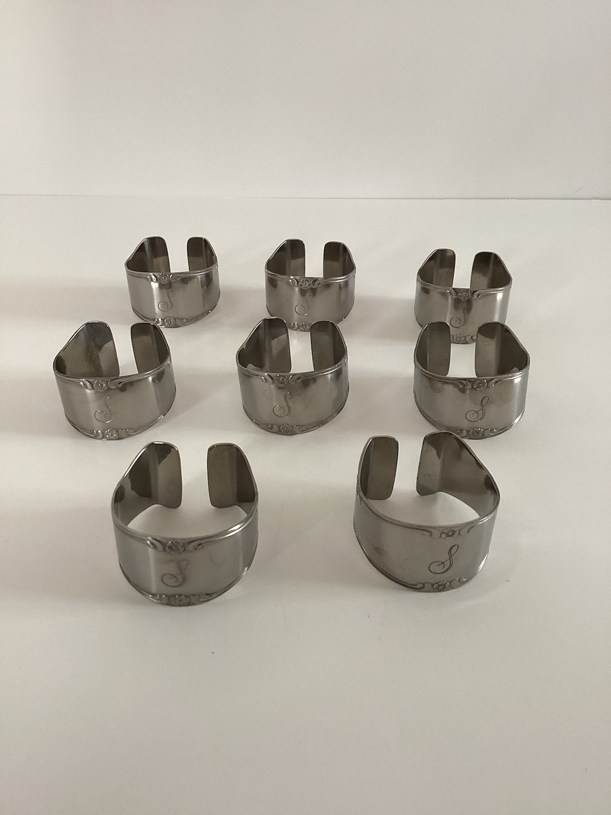 Costumcrafted Stainless Steel Napkin Rings Floral Monogrammed S Set Of 8 gallery