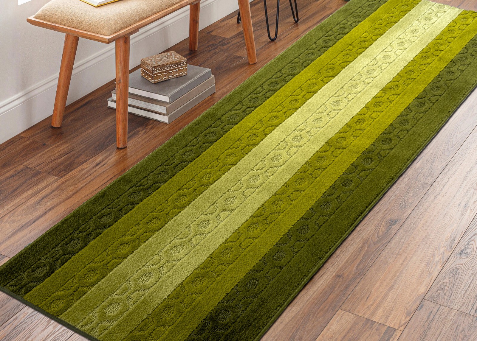 Non Skid, Machine Washable, Hallway, Kitchen Runner Rug, Custom Length, Green gallery
