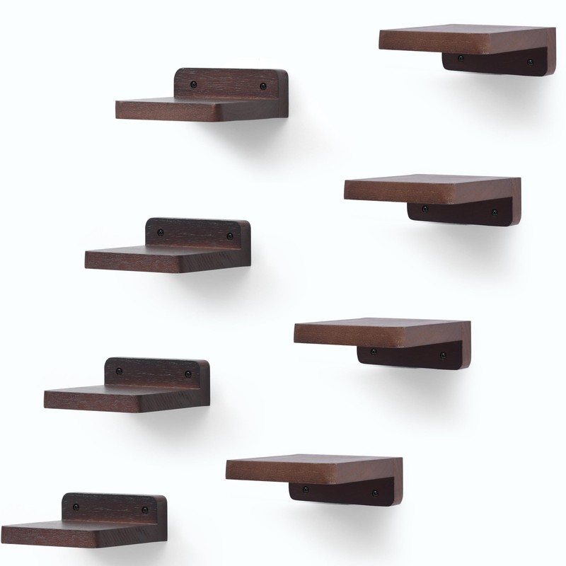 Small Floating Display Ledge Wall Shelf 4x4 Inch Rustic Dark Walnut 8 PCS gallery