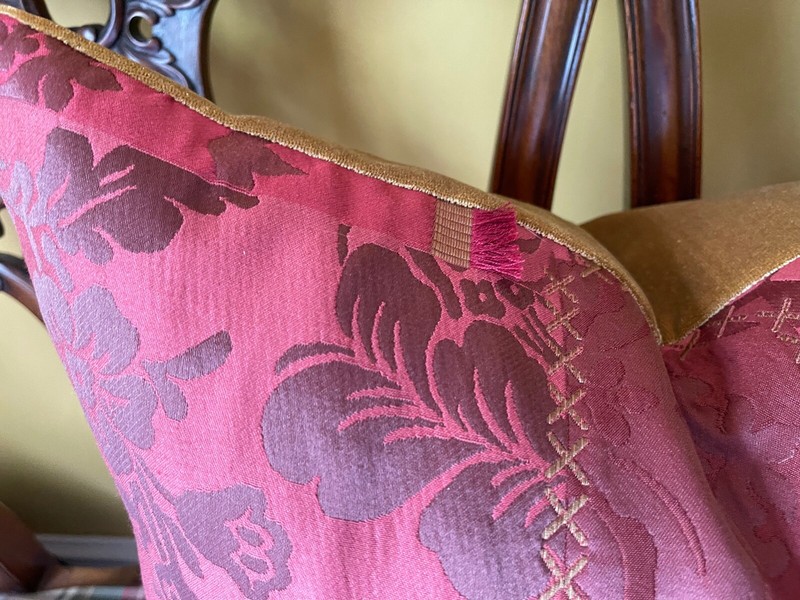 Lee Jofa Mulberry Home PATCHWORK Reds Gold Silk Blend Italian Damask Pillow Cvr gallery
