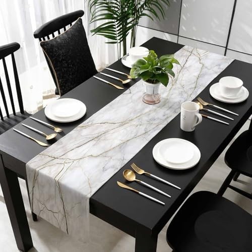 Marble Table Runner-Cotton Linen-Long 72 inche White Gray Gold Dresser Scarves,T gallery
