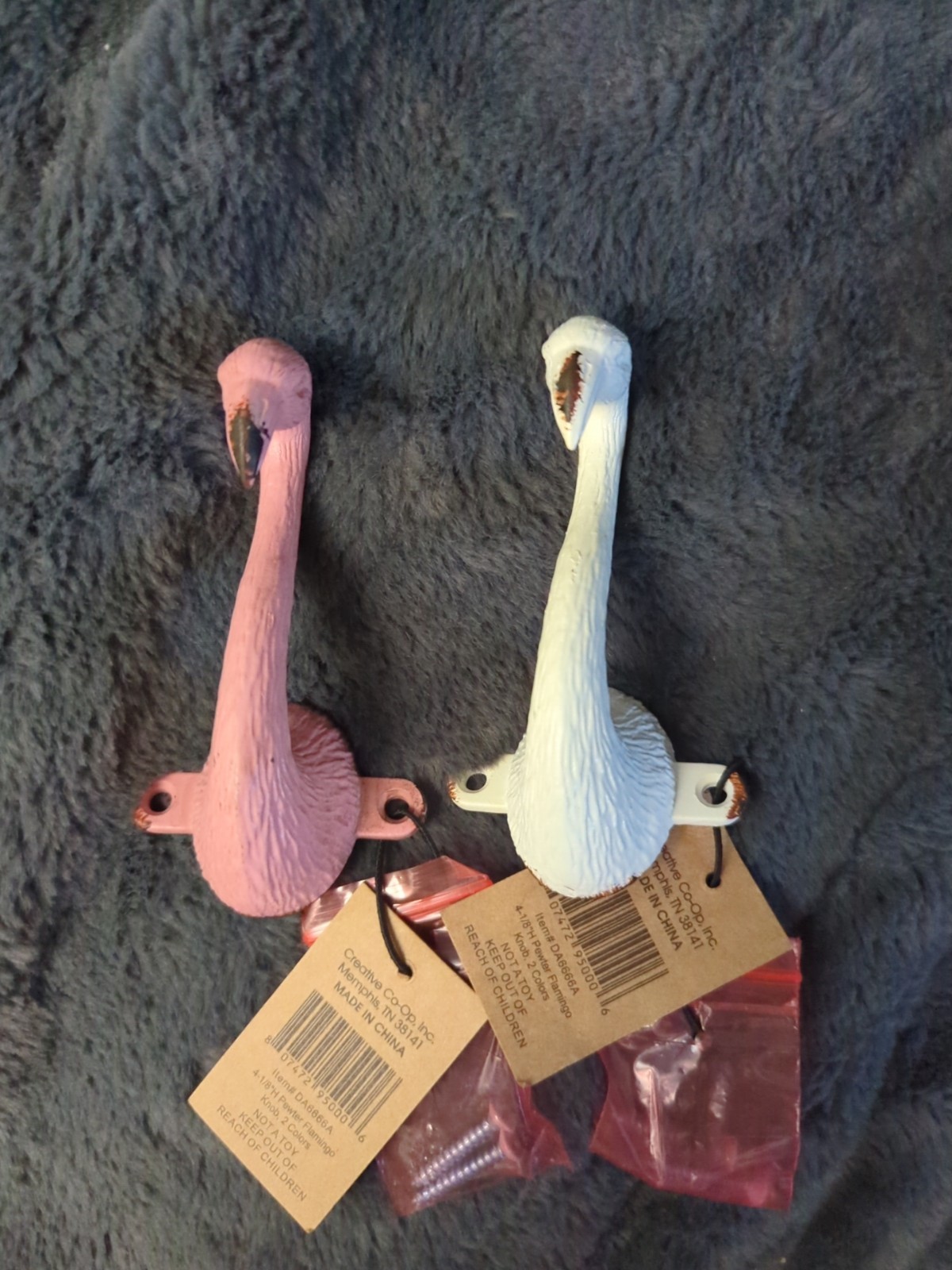 Creative Co-Op Flamingo Metal Pewter Wall Hooks Set of 2 gallery