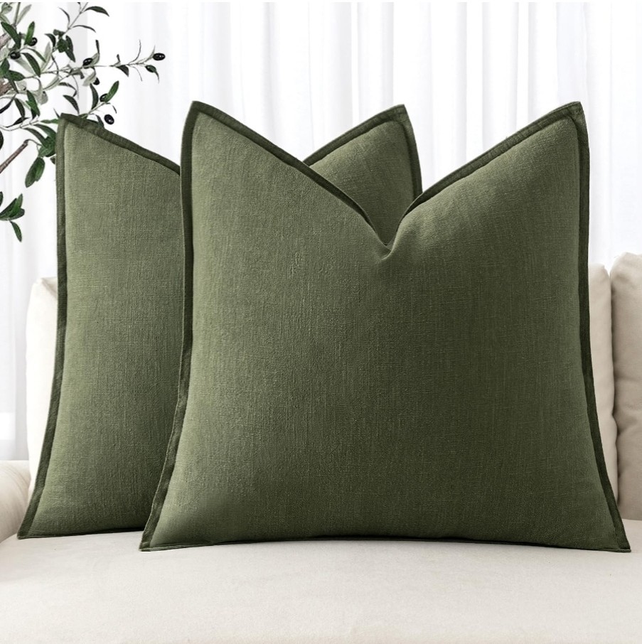 16x16 Inch MIULEE Decorative Linen Pillow Covers Dark Olive Green Boho gallery