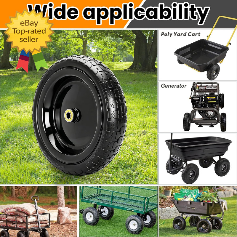 13" Flat Free Wheels Replacement for GOR Garden Cart Tires 4.00 6 Solid Tires gallery