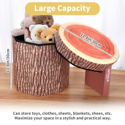 Round Storage Ottoman Cube, Tree Stump Stool, Forest Decor, Multifunctional gallery