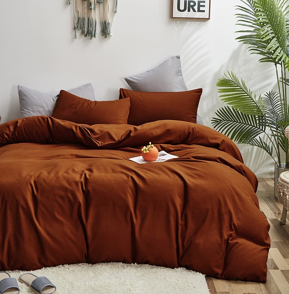 Rust Pillowcases Envelope Closure Burnt Orange Pillow Covers Pack of 2 Solid ... gallery