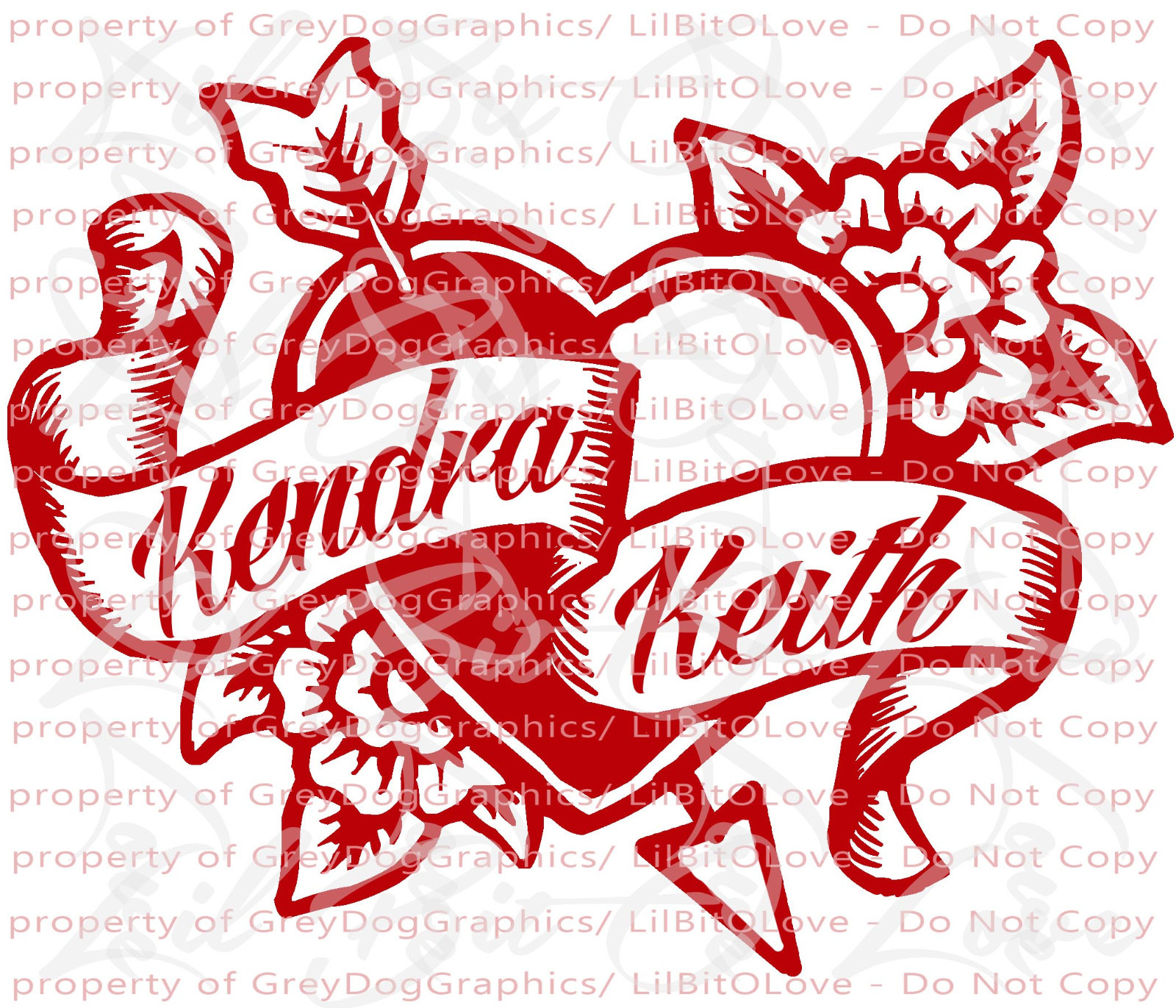 Custom Tattoo Heart & Flowers Vinyl Decal - YOUR NAMES Tattoo Scroll Sticker Car gallery