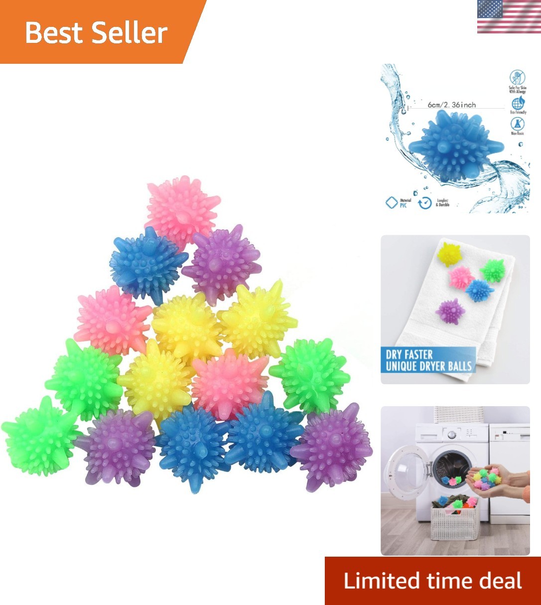 Brightly Colored Reusable Laundry Balls - Efficient 15 Pack for Machine Wash gallery