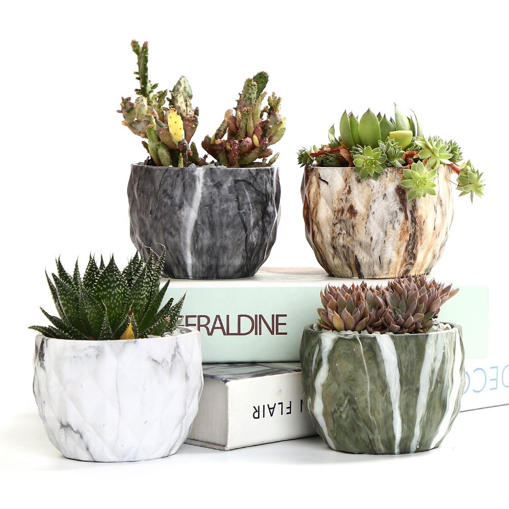 "Modern Marbling Ceramic Flower Pots for Succulents and Cacti 4 Pack" gallery