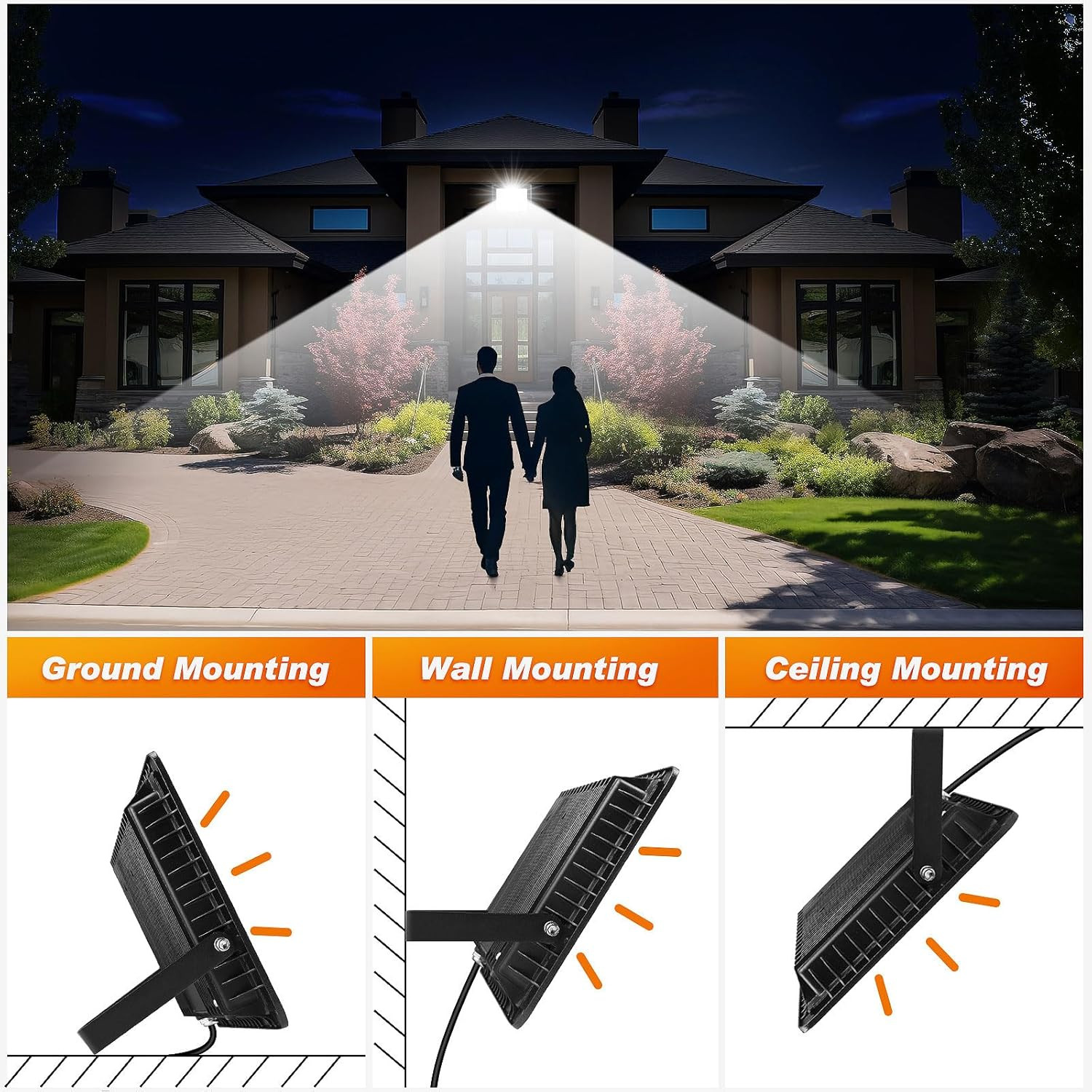 2 Pack 100W LED Flood Light 10000Lm IP66 6500K Plug In Outdoor Security gallery