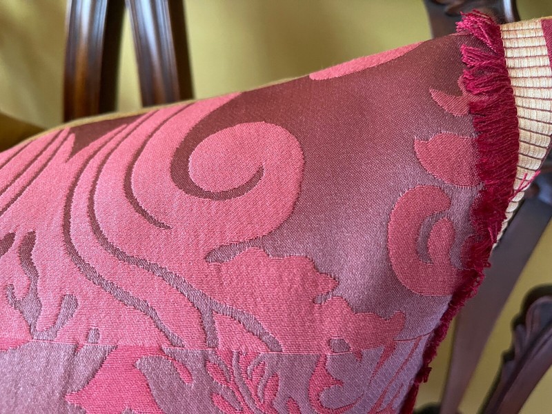 Lee Jofa Mulberry Home PATCHWORK Reds Gold Silk Blend Italian Damask Pillow Cvr gallery