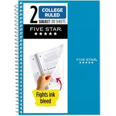 Five Star Spiral Notebook, 2 Subject, College Ruled Paper, 6 x 9-1/2, 80 Shee…