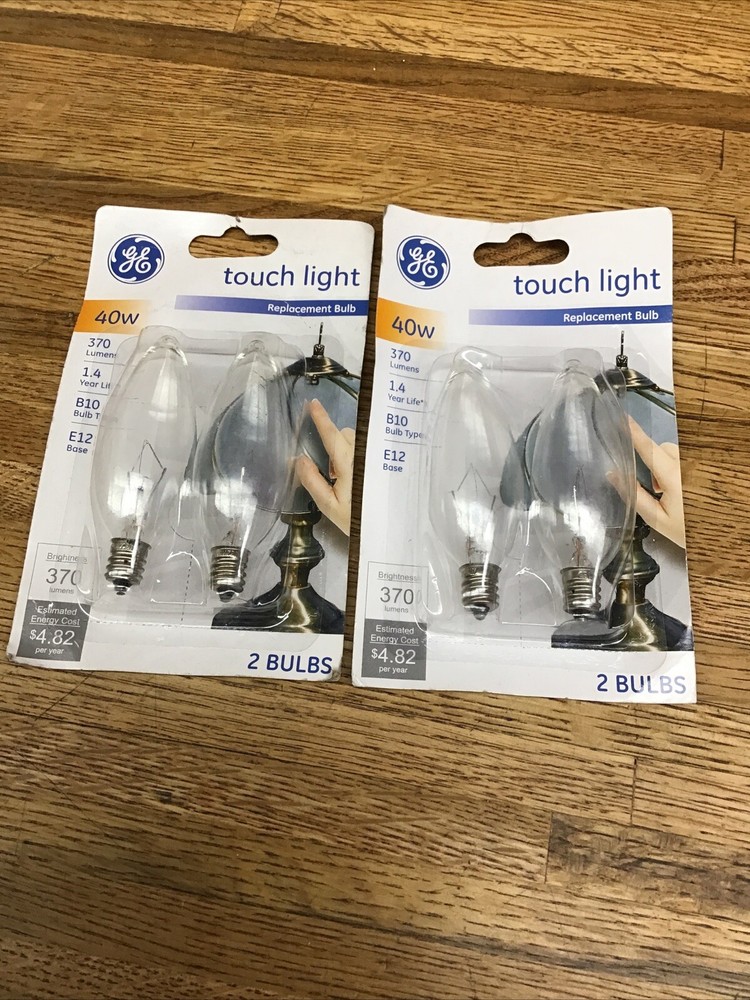 4 GE Touch light Clear Blunt Tip Light Bulbs 40 W E12 Candelabra Base Old Style