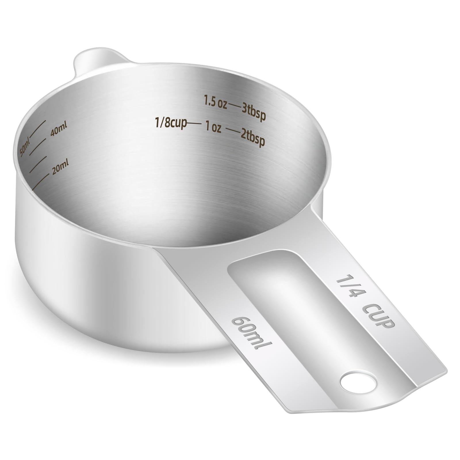 BERYLER 1PCS 1/4Cup (60ml, 2oz) Single Measuring Cup, Etched 1/4Cup, Silver gallery