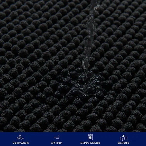 Luxury Chenille Bath Rugs Soft Bathroom Mats - 24x60 - Black gallery