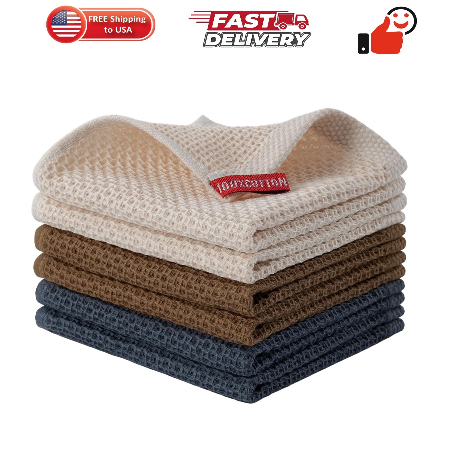 Cotton Kitchen Dish Cloths, 6-Pack Waffle Weave Ultra Soft Absorbent Dish Tow... gallery
