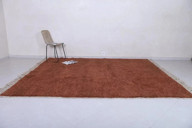 Moroccan Berber Beni Ourain 6x9 Wool Rug | Burnt Orange Cognac Solid Area Carpet gallery