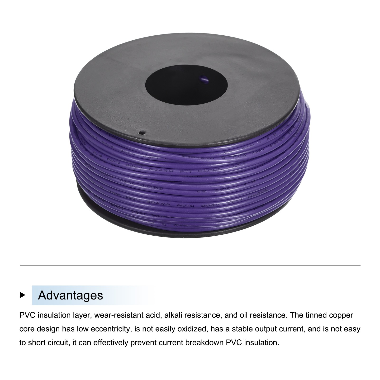 20AWG Stranded Wire Hookup 30M/100ft Purple, Electrical Wire UL1007 Spool gallery