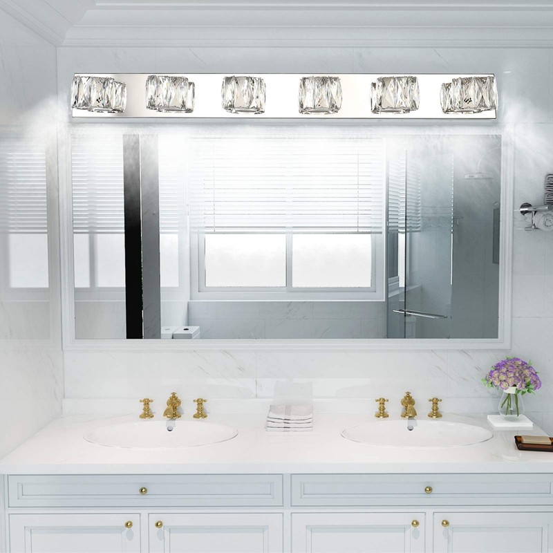 6 Lights 41in Crystal Vanity Lights Over Mirror Long Bathroom Lighting Fixture M gallery
