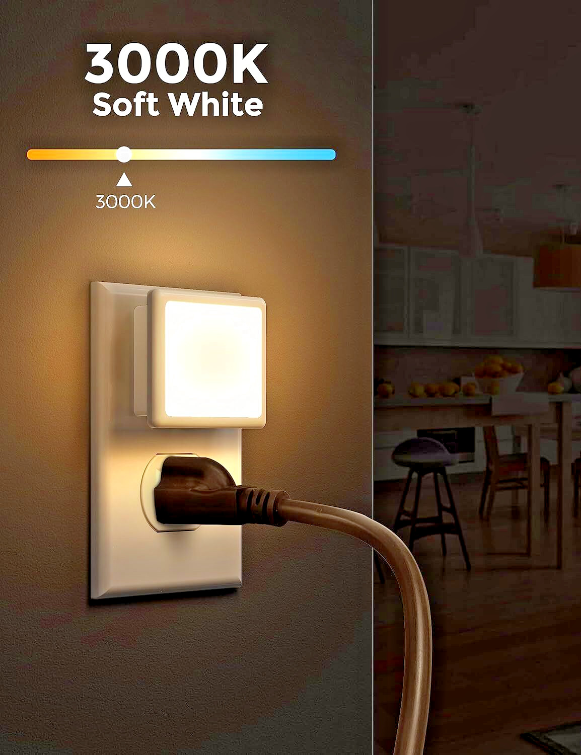 2 X Plug in LED Night Light 3000K Soft White .3W Bright Auto Dusk to Dawn Sensor gallery