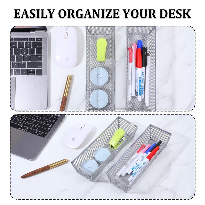 6 PCS Silver Mesh Flatware Organizer 9x3x2 Inch Metal Drawer Utensil Tray gallery