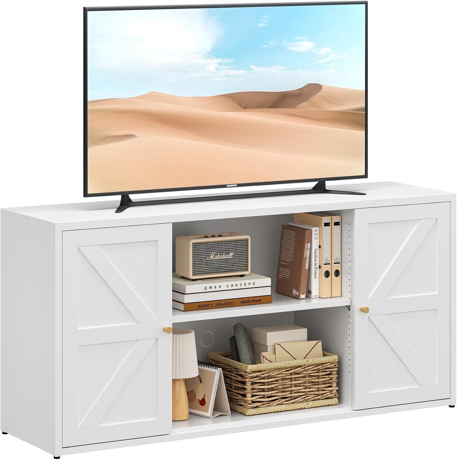 Elegro Metal TV Stand With Adjustable Shelves For 65in TV,Media TV Console Tale gallery