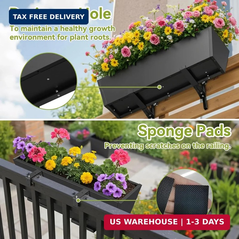 2 Pack Railing Planter Box 36 Inch - Heavy Duty Metal Window Boxes, Deck Railing gallery