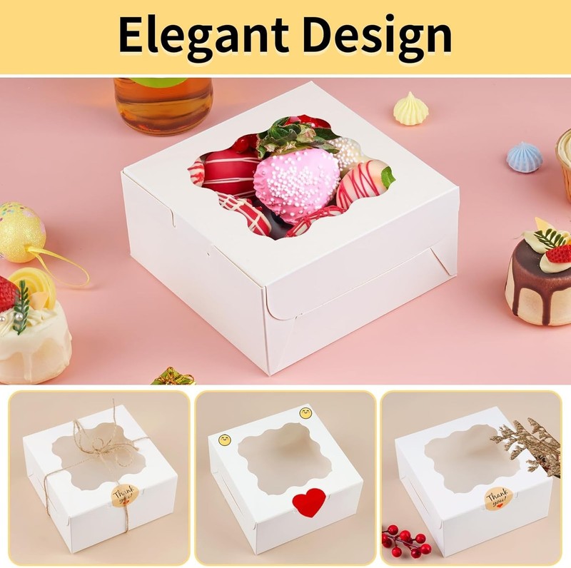 12 Pieces Cookie Boxes with Window, 6×6×3 Inches Treat Boxes for Bakery Desse... gallery