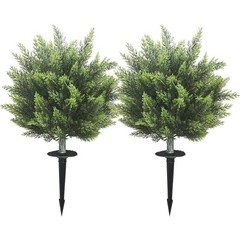 2 Pack Artificial Round Cedar Topiary Ground Stake Fake Cypress Outdoor Garden