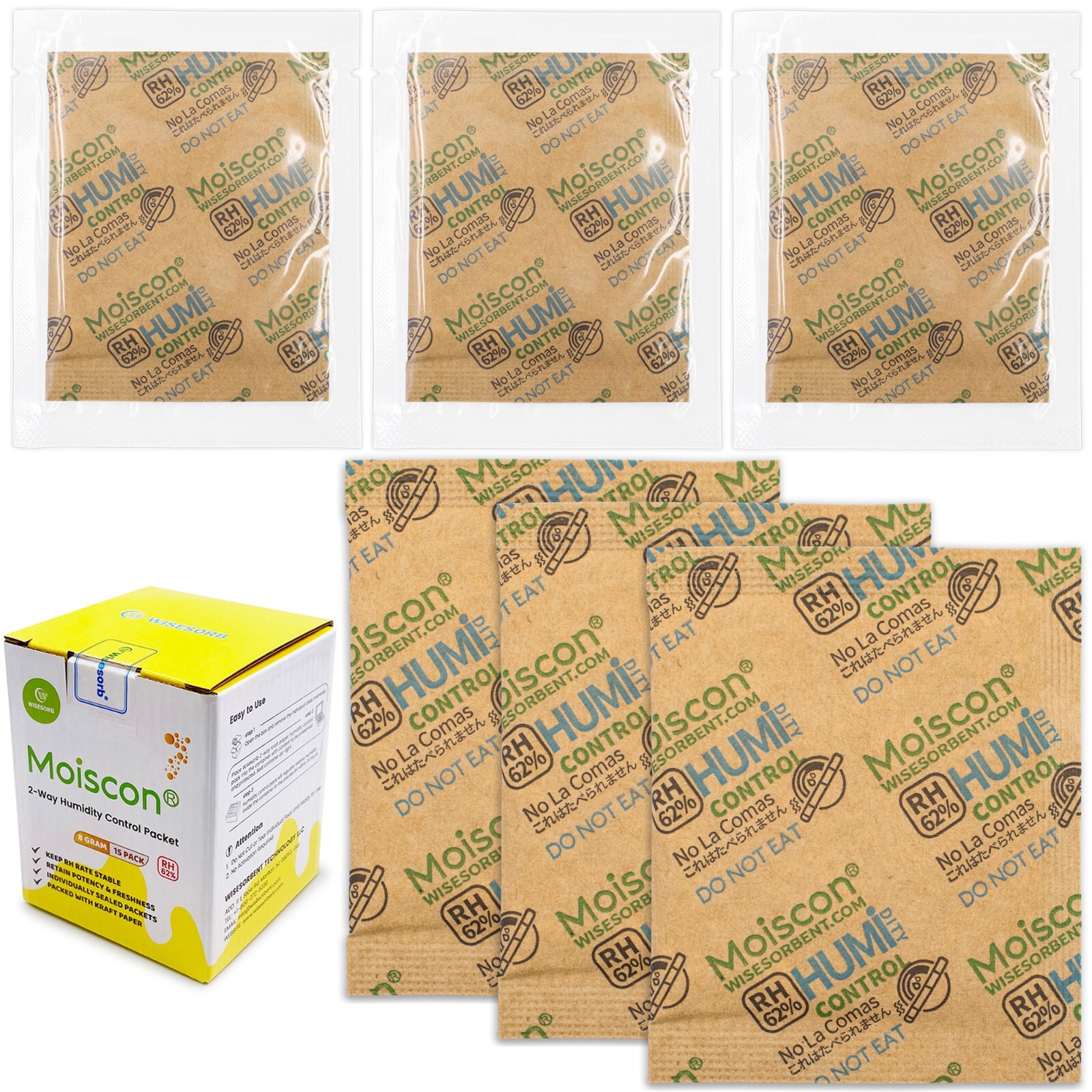 62% RH 8 Gram 2-Way Humidity Control Packs for Storing 1 oz Individually Wrapped gallery