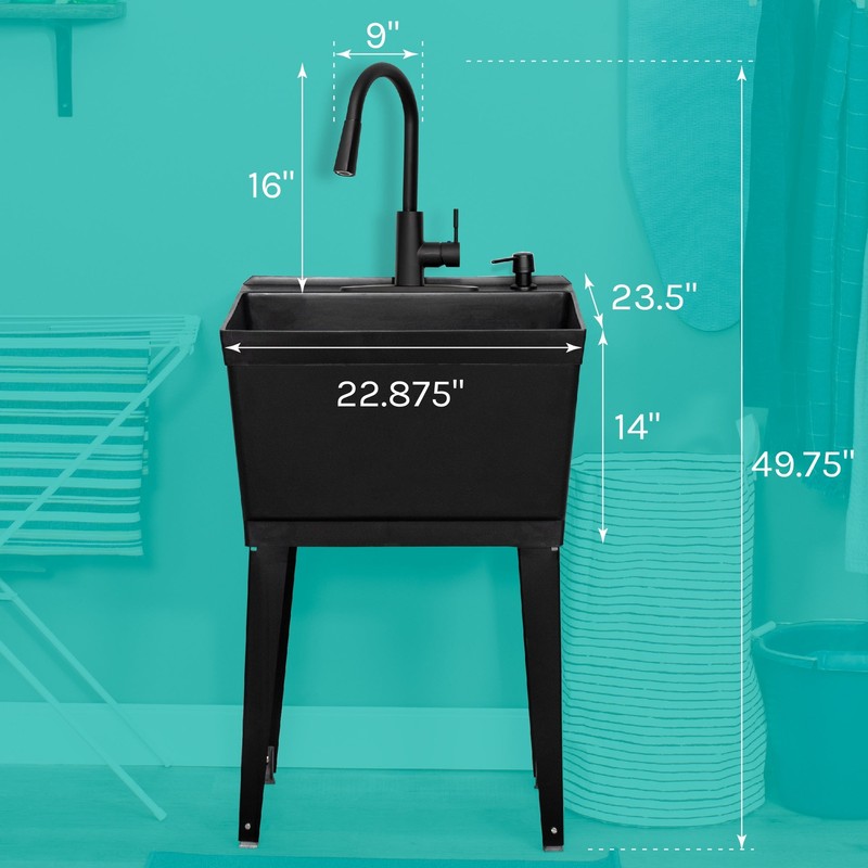 Tehila Utility Sink with Black Pull-Down Faucet 19 Gallon - Black gallery