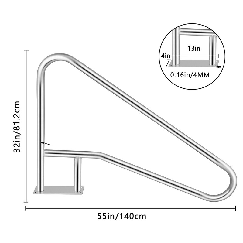 Quick Mount Pool Handrail 55"x32" 304 Stainless Steel 375LBS Nylon Blue Grip Cov gallery