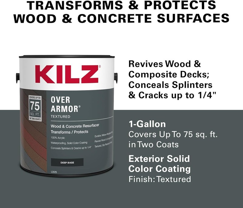 KILZ Over Armor Textured Solid Coating Wood Composite Concrete Resurfacer gallery