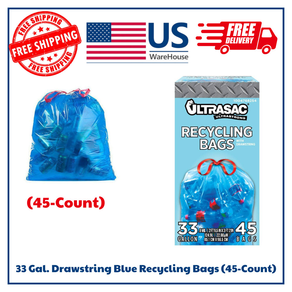 33 Gal. Drawstring Blue Recycling Bags (45-Count) gallery