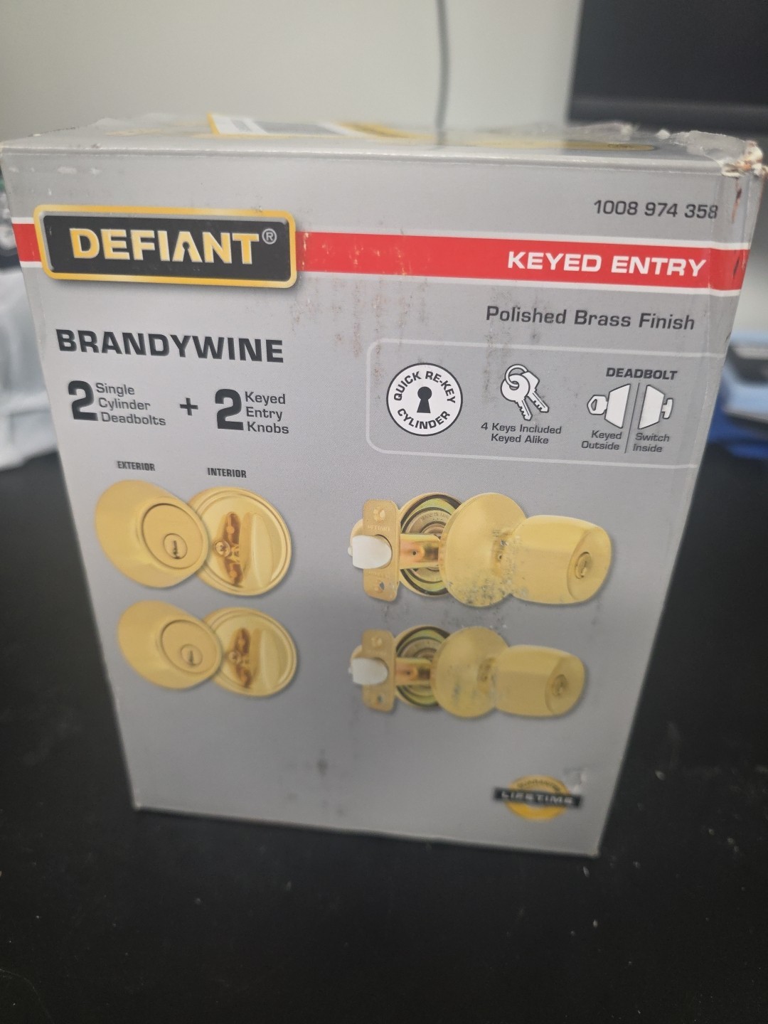 Defiant Brandywine 2 Single Cylinder Deadbolt, 2 Keyed Entry Knob Brass Finish gallery